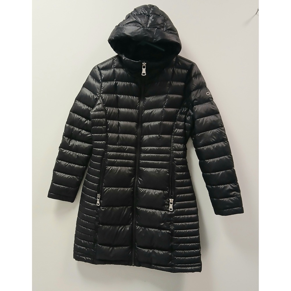 Calvin Klein Womens Small Long premium down jacket hoodie 7 degree warm factor